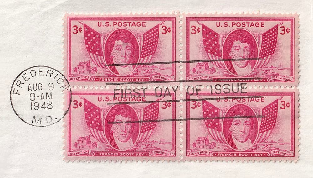 First Day Cover stamps featuring Francis Scott Key - 1948.