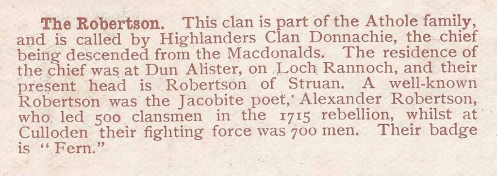 Clan Robertson Tartan Postcard - reverse text